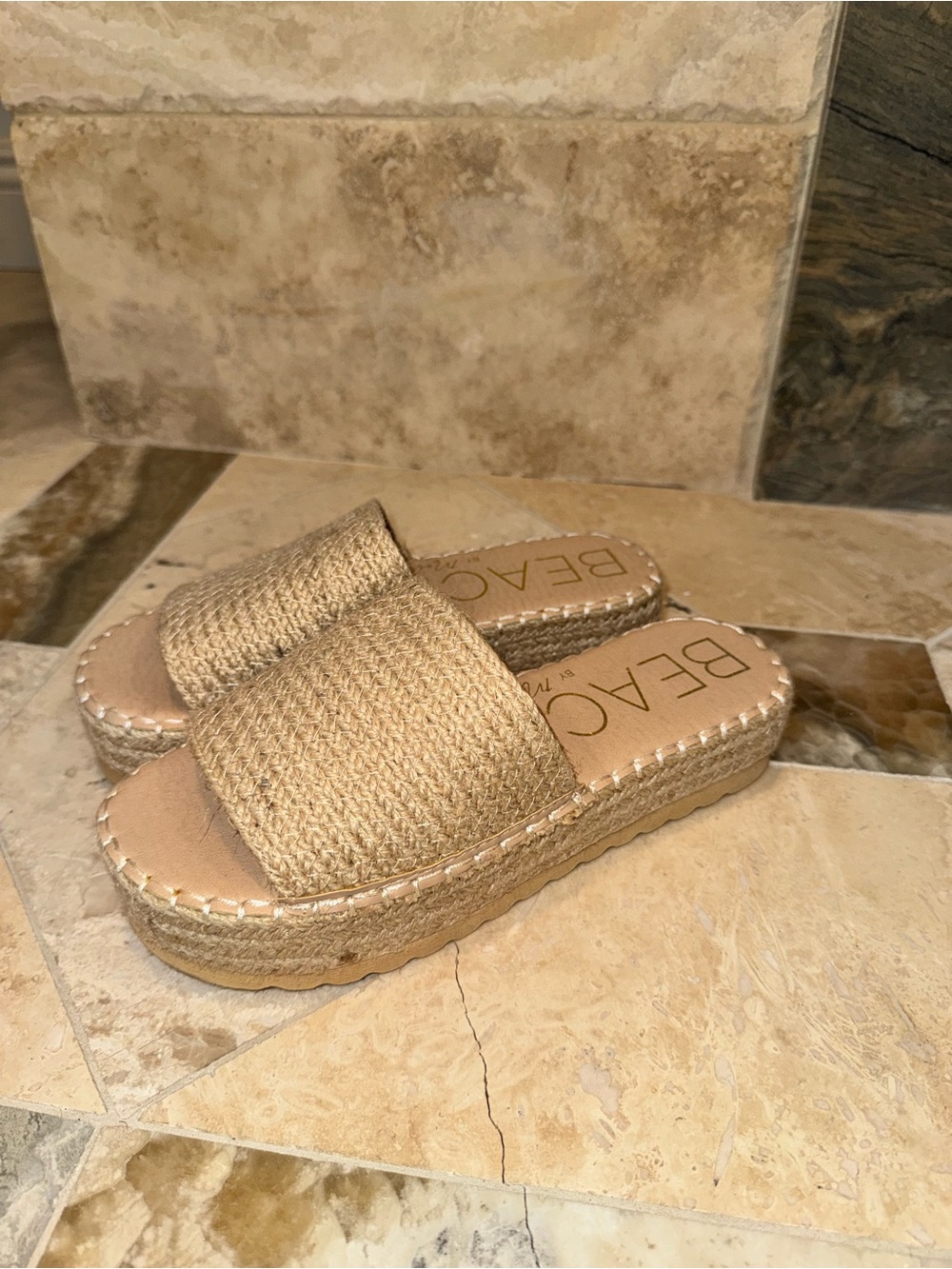 Matisse Beach Jute Espadrille Platform Slide Sandals Tan Size 9 Like New